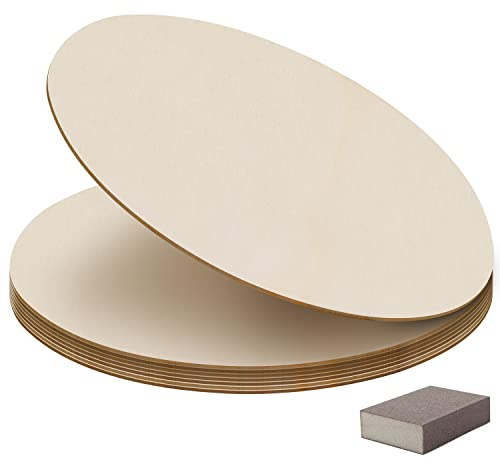 Belle Vous 8x Runde Holzscheiben zum Basteln mit Schleifblock - Baumscheibe 30 cm Durchmesser- 3 mm Dick - Natürliche Holzplättchen Rund Ausschnitte für Kunst, Schild Plaque, Ornamente oder als Deko