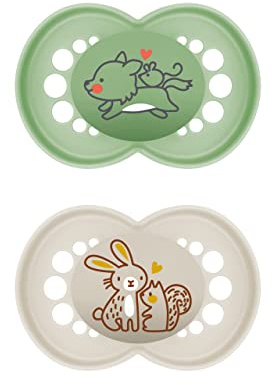 MAM Ciuccio originale in lattice in set da 2 ciucci realizzati con materiali sostenibili e rinnovabili, con tettarella simmetrica e ortodontica, 6-16 mesi, lupo/coniglietto