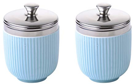 BIA - Eierkocher aus Porzellan I Set mit 2 Eierkochern in Celadonblau mit geprägtem geriffeltem Design, Küchenhelfer und Eiermultikocher, in Geschenkverpackung verpackt