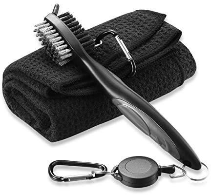 pzihao Golfschlägerbürste und Mikrofaser-Handtuch-Set, mit Karabiner-Clip, Waffelmuster, Golf-Reinigungswerkzeug, Golf-Reinigungsset, Golf-Geschenke für Männer