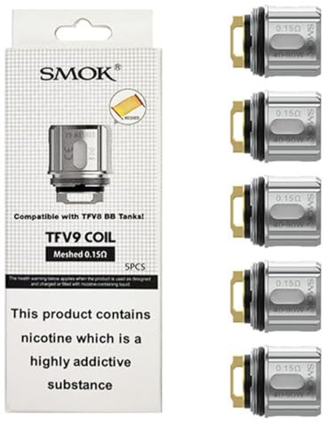 Smok TFV9 Spulen, 5er-Pack (0,15 Ohm Mesh) | Gebaut für kompatible Tanks und saubere routinemäßige Spulenwechsel, kein Nikotin