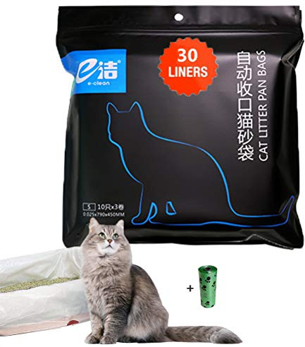 Moliwen 1 förpackning med 30 kattpåsar 79 × 45 cm, påsar med handtag för medelstora och små kattlådor, 1 rulle (15 stycken) soppåse i present