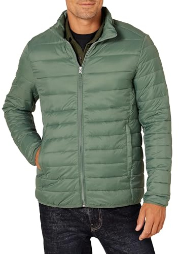 Amazon Essentials lättviktig vattentålig pufferjacka för män (finns i stora och långa), grangrön, Large