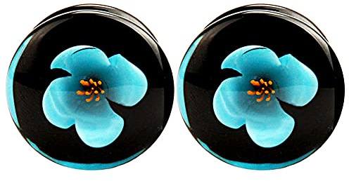 Longbeauty 2 Stück Glas Ohr Plugs 10-25mm Klar mit Blütenblätter Innen Blütenblatt Blüte Blume Piercing Körper Schmuck Tunnel Ohrschmuck Pyrexglas Dehnschmuck Expander, 8mm