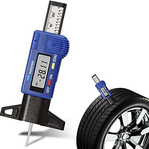 Digital Tire Tread Depth Gauge With LCD Display - Measuring Tool for Motorcycle, Car, Truck - Blue Wear Checker With Inch/MM Conversion