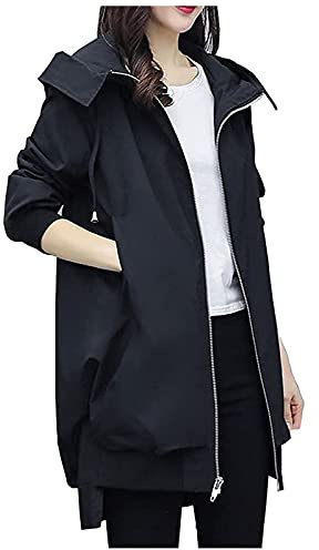 HHMY Chaqueta de lluvia para mujer forrada – Chaqueta de entretiempo impermeable transpirable chubasquero con capucha bolsillo exterior monocolor resistente al viento chaqueta funcional Softshell