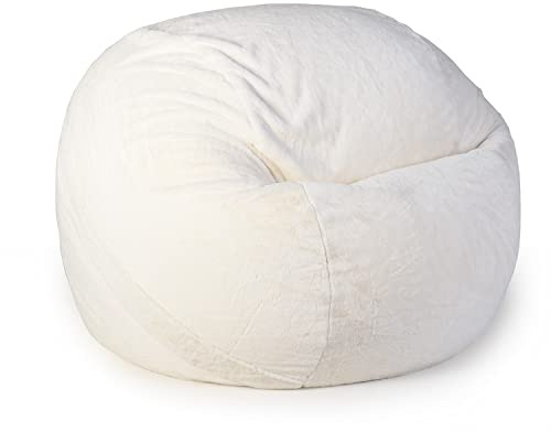 YuppieLife Fluffy Fur Bean Bag Chairs Cover for Adults(Just Cover,No Filler) 4Ft Machine Washable Large Size Lazy Sofa Cover Luxury/Replacement（Ivory）