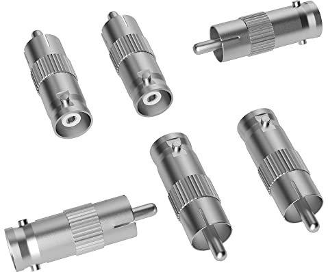 BNC to RCA Adapter (6 Pack) BNC Female to RCA Male Connector Coaxial Coax RG6 Adapter Kit Coupler for CCTV-6/10/20 Pack+4 Types for Selection