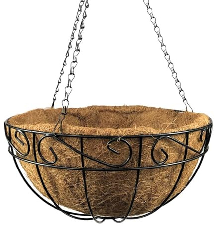 Blumenampel hängend innen 25cm, Hängetopf für Pflanzen, Hängeampel inkl. Kokoseinlage, Blumenampel schwarz, Pflanzenampel Kokos, Hängeblumentopf, Hängepflanztopf, Hängeampel Metall, Pflanzenaufhänger