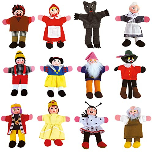 Hochwertige Märchen Fingerpuppen für Puppen- und Kasperletheater aus Holz & Stoff 13 cm für Kinder Spielzeug (Fingerpuppen - Märchen 1)
