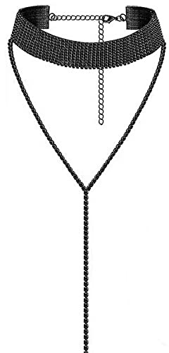 JewelryWe Schmuck Frauen Damen Multi Reihen Strass Choker Halskette Pullover Lange Kette mit Anhänger Halsband, 3 Farben: Silber, Gold, schwarz