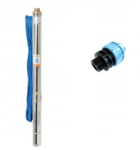 Hochwertige Tiefbrunnenpumpe Set Tauchpumpe IBO 3Ti20 550W UNIDELTA Klemmverbinder 32 mm 1 Zoll, Wasserpumpe für Hauswasserwerk und Garten 50 l/Min., 82 m Förderhöhe, Bewässerungssystem-Gartenpumpe