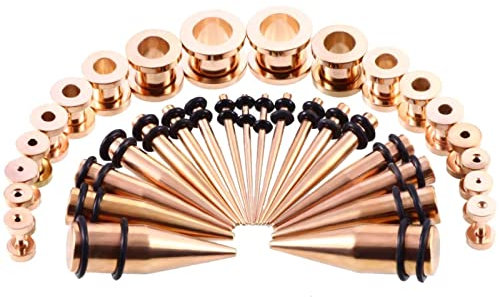 Dehnstäbe Chirurgenstahl, Ohr Tunnel Set mit 36PCS Roségold Konus und Binaurale Single-Thread-Kanäle Body Piercing Schmuck Geschenk Kit