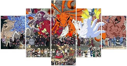 Wondbeau Leinwanddrucke Modulare Wandkunst Wandaufkleber 5 Teiliges Wandbild Druck Auf Leinwand Malerei Moderne Abstract Poster Naruto Sasuke Itachi Mit Rahmen (Style W,150 x 80 cm)