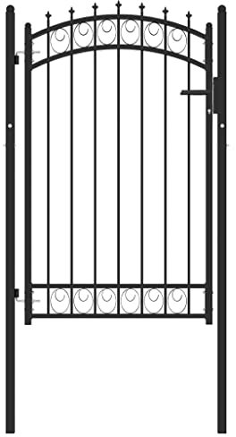 HOMIUSE Zauntor mit Spitzen Stahl 1x1,5 M Schwarz 7 Spitze Gartentor Metall SgartentüR Ichtschutz Garten Garden Gate Premium Gartentür aus Metall Gartentor Eingangstor Mit Speerspitzen 3 keys