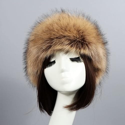 Damen Fellmütze Pelzmütze,Wintermütze Damenmütze Kunstfell Kunstpelz Mütze Klassische russische Kosakenmütze Faux Fuchs Warm Wintermütze Weich Pelz mütze für Reisen, Skifahren, Wandern,Khaki #3