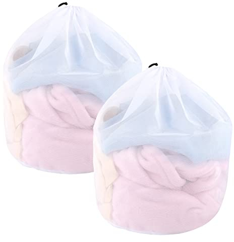 2 Stücke Wäschenetz für Waschmaschine, 40 x 30cm Wäschesack Wäschebeutel Wäschenetz Klein mit Kordelstopper Wiederverwendbar für Unterwäsche Babywäsche Socken