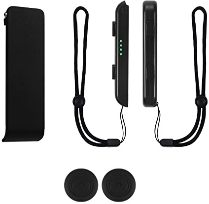 TOYMIS Une Paire de Dragonne pour Nintendo Switch,Accessoires de Remplacement avec Capuchon de Joystick Support Arrière Manette de Poignet Bracelet de Manette Réglable pour Switch Joycon Manette(Noir)