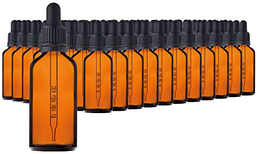 HandsUnity Bottiglia per pipetta 50ml-88pcs Piccola bottiglia di vetro - Set di spot per farmacista in vetro ambrato con tappo per pipetta nero inclusi accessori 5pcs Bottiglie di vetro marrone