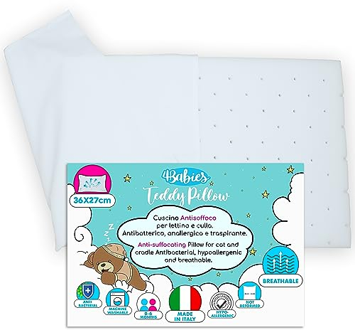 4BABIES - Babykissen- Babykopfkissen ideal für Bettchen und Kinderwagen - Abnehmbarer Kissenbezug 100% Baumwolle - Made in Italy - Oeko-TEX® Zertifiziert - Kissen Kleinkind Anti-Suffocation