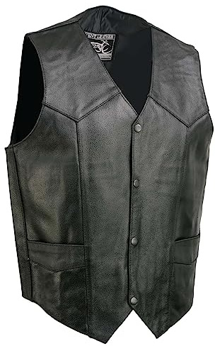 EVENT LEATHER Men's Leather Motorcycle Riding Biker Vests with Snap Closure - Large