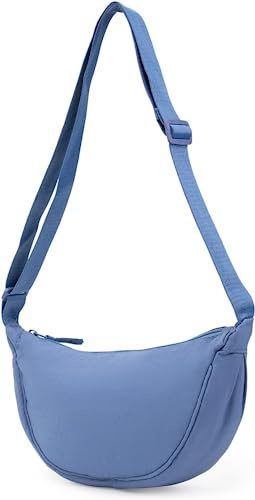 Katleay Damen Halbmond Crossbody Schultertasche, Canvas Crossbody Bag, Hobo Crossbody Bag, Einfarbige Tragbare Halbmond Tasche, Umhängetasche mit Verstellbarer Schultergurt, für Büro, Schule (Blau)