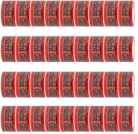FYBR TAPEMAXX Vorsicht Glas 36 Rollen rotes Klebeband Achtung Bruchgefahr Caution Glass Fragile Paketband Zerbrechlich Warnung Packband Schwarz Piktogramm Paket (36 Rollen)