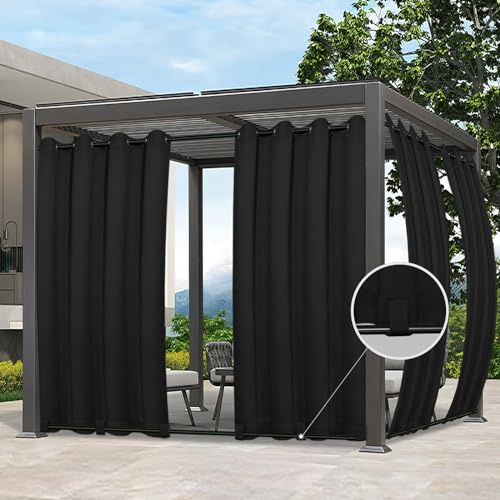 Easy-Going Outdoor-Vorhänge, wasserdicht, Winddicht, wetterfest, für Terrasse, Cabana, Veranda, Pergola und Pavillon, mit Ösen Oben und Laschen unten, 1 Paneel, 279,4 x 243,8 cm, Schwarz