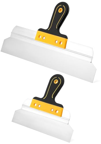 QWORK® Trockenbau Spachtel Set, 250mm 400mm Edelstahl Flächenspachtel Glättspachtel mit Ergonomischem Griff
