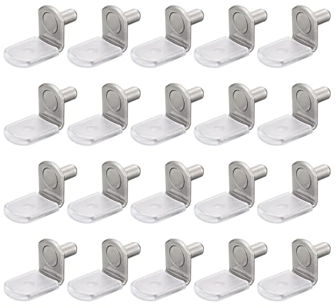 QUARKZMAN Regalstützstifte, 25 Stück 5mm (1/5) L-förmige Stützbügelstifte Regalstift mit Gummihülse für Möbelregale, Silberton