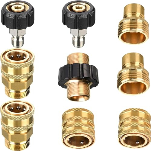 TOOSOAR 9 Piezas Juego de Adaptadores de Lavadora a Presión,Accesorios de Conexión Rápida de Manguera de Jardín, M22 Giratorio a 3/8 Pulgadas de Conexión Rápida
