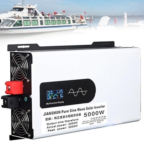 Qiang Convertisseur DC 12v 24v 48v 60v 72v 96v à AC 220v/230v Pur Sinus Onduleur Solaires Onde sinusoïdale Pure Transformateur avec 2 Prises et Écran LCD,5000W-96V