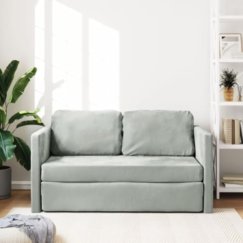 Hommdiy Bodensofa mit Schlaffunktion Klappsofa mit Schlaffunktion Schlafsofa Couch mit schlaffunktion Hellgrau 122x204x55 cm Samt