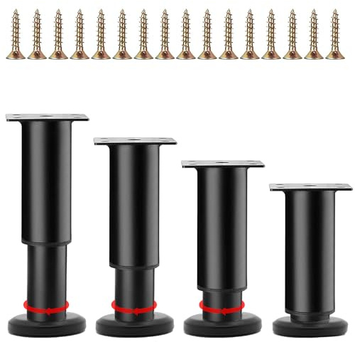 4 Stück Möbelfüße Höhenverstellbar,Möbelbeine Metall Schwarz, Möbelfüße Verstellbare,DIY Füße für Möbel 80-120mm, Bettfüße für Sofa, Nachttisch, Schrank,einsetzbar für verschiedene Möbeltypen