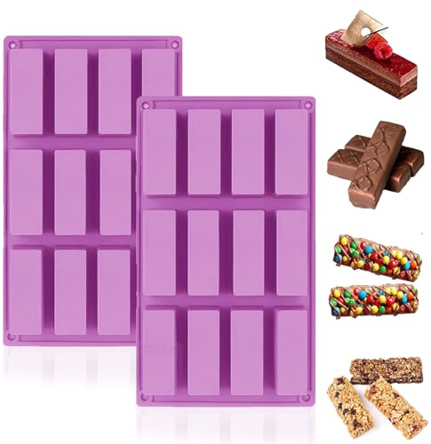 Nenakrn 2Pcs Chocolate Bar Moulds, Rectangle Silicone Mould, Cereal Bars Baking Mould for Chocolate Truffles Bread Brownie Cornbread Cheesecake Butter Mold (Purple)