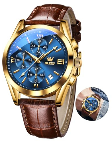 OLEVS Vintage Herrenuhren mit Lederarmband Großes Zifferblatt Armbanduhr Herren Wasserdicht Leuchtende Analog Kleid Uhren Herren mit Datumsanzeige
