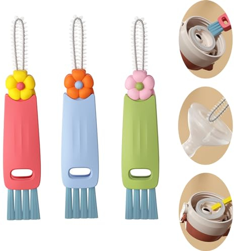 3 Pack 3 in 1 Multifunctional Cup Lid Cleaning Brush, Water Bottle Cleaner Brush Crevice Cleaning Brush for Bottle Gap Tight Spaces Cup