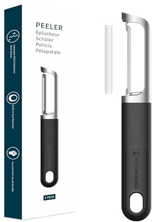 KITCHENDAO Swivel Vegetable Potato Peeler for Kitchen -Durable Japanese 420J2 Stainless Steel Sharp Dual Blade- Built-in Eye Remover, Ergonomic Soft-Touch Handle - Dishwasher Safe-Black