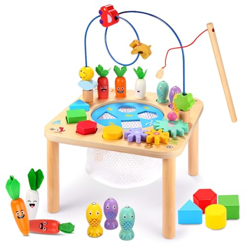 oathx 6-in-1-Babyspieltisch ab 1+ Jahr, Kinder-Motoriktisch Montessori-Aktivitätstisch Holzspielzeug ab 12+ Monate, Kleinkindgeschenke für Jungen und Mädchen zum 1. Geburtstag Weihnachten