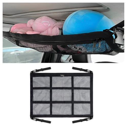 GTLM Rete Bagagliaio Auto per Tetto,Doppio Strato Grande capacità Rete Portaoggetti Auto con Guarnizioni a Zip,Universale Organizer Auto Appeso al Tetto di Auto Camion SUV