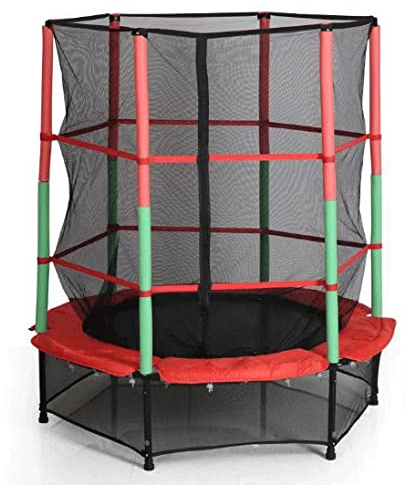 MUL-BOUTIQUE Gartentrampolin, Outdoor-Trampolin für Kinder, 4/5/6 Füße, rundes Gartentrampolin, Kapazität 100-160 kg (rot + grün, 140 x 140 x 160 cm)