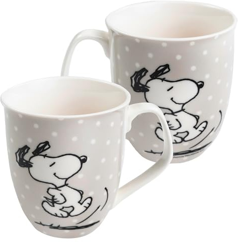 United Labels The Peanuts Tasse Snoopy 280 ml, Grau mit Punkten, Kaffeebecher aus Keramik, Kaffeetasse