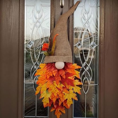 Clearance Autumn Maple Gnome Front Door Hanger Wooden Door Panels Holiday Decoration Thanksgiving Gnome Wreath Decoration Autumn Gnomes for Fall Harvest Festival Holiday Decoration Creative Wreath