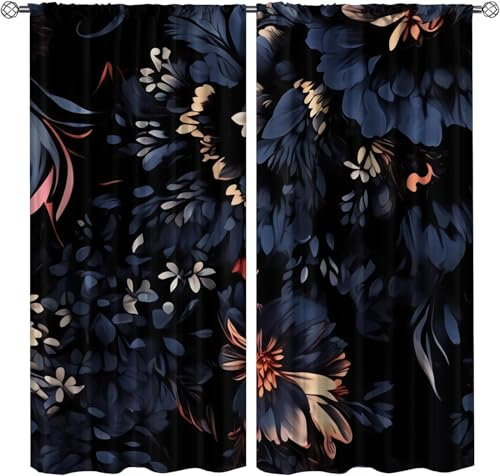 Vorhang Blickdicht Gardinen Mit Ösen - 2 Stücke 300 (B) X 280 (H) cm Verdunklungsvorhänge 3D Blumenpflanze Muster Thermovorhang Für Kinderzimmer Schlafzimmer Weihnachtsgardinen 9426352055481