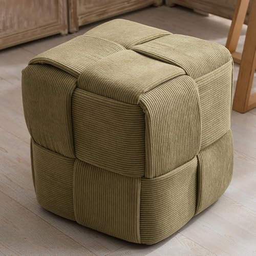 Handgefertigter Samt-gewebter Sitzpuff, Ottomane, modern, gepolstert, quadratisch, Fußstütze, Hocker für Wohnzimmer, Schlafzimmer, Eingangsbereich, Grün, 15 x 15 x 15 cm