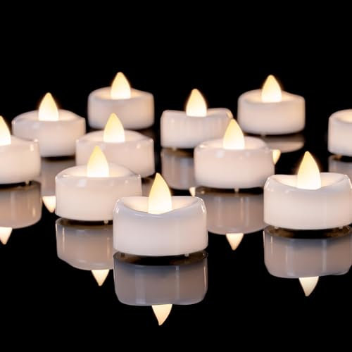 AMAGIC 12 Pack Battery Tealights Flameless Led Fake Candles Bright Flickering Long Lasting 200+ Hours, for Vovite, Valentine's Day, Holiday Home Decora