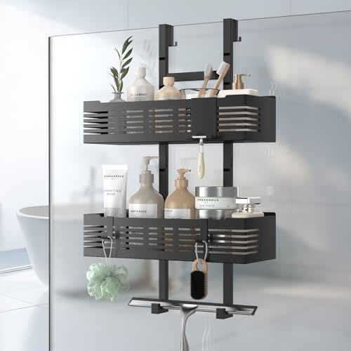 AIGOCITY Duschablage zum Hängen ohne Bohren für Glasduschtüren | Schwarz Duschregal Höhenverstellbares Design für die Aufbewahrung von Shampoo und Duschgel im Badezimmer Organizer