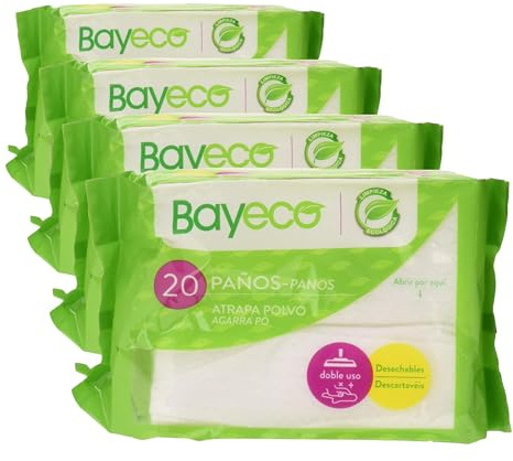 Bayeco - Paños Atrapa Polvo - Comodidad y eficacia en un solo gesto - Adaptable a cualquier mopa - Limpian y abrillantan en una sola pasada - No dejan pelusa -, 20 Unidades (Paquete de 4)