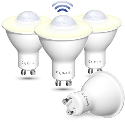 Lamptobe 5W GU10 LED Glühbirne mit Bewegungsmelder, Warmweiss 3000K Auto On/Off PIR Sensor LED Birne für den Treppen, Garage, Hausflur, Innenhof(4 Stück)