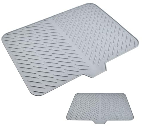 Dokeno Alfombrilla Escurreplatos de Silicona, Grande Alfombrilla Escurreplatos, Bandeja Escurreplatos, con Salida de Drenaje, Plegable, Alfombra Escurreplatos para Cocina Universal(58 x 43 CM)